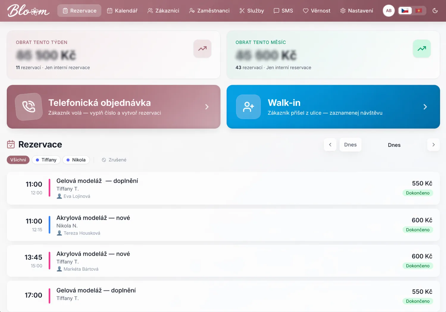 BloomStudio — přehled rezervací